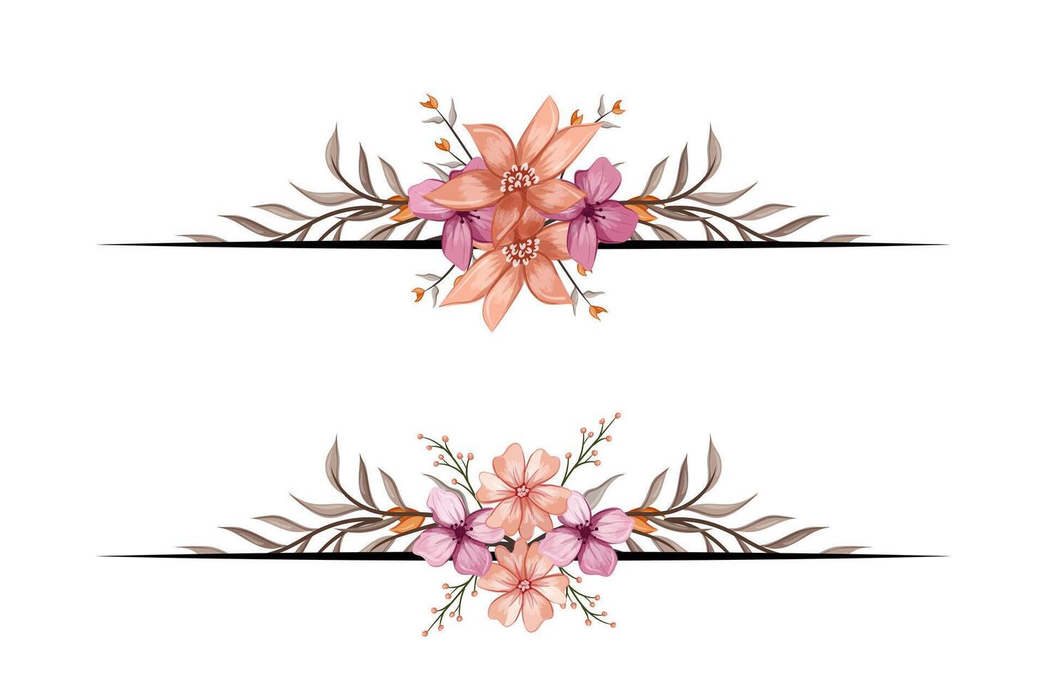 The Blooms Greenery Floral Foliage Ornament Corner Text Separator adds elegant framing text in invitations, cards vector