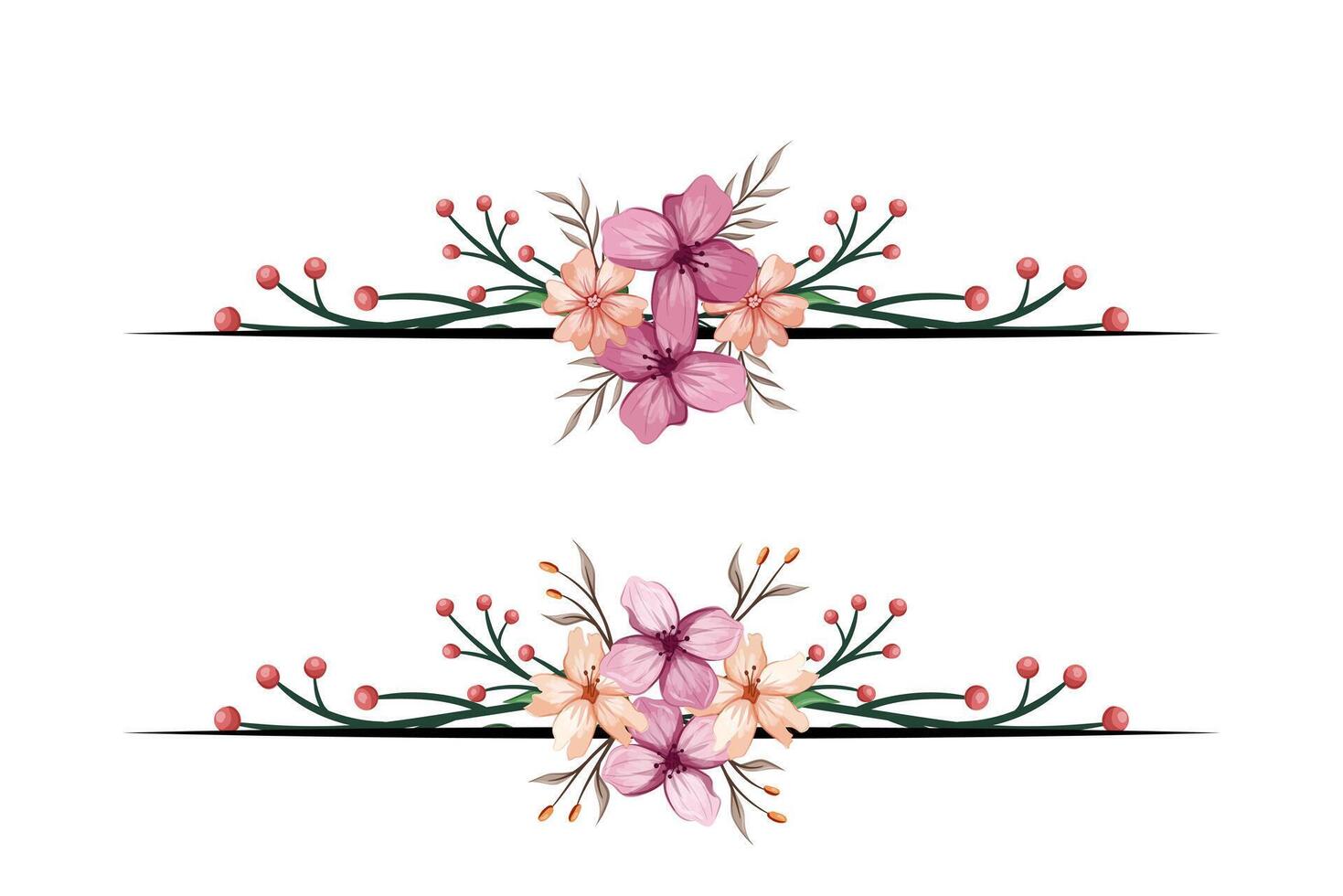 The Blooms Greenery Floral Foliage Ornament Corner Text Separator adds elegant framing text in invitations, cards vector