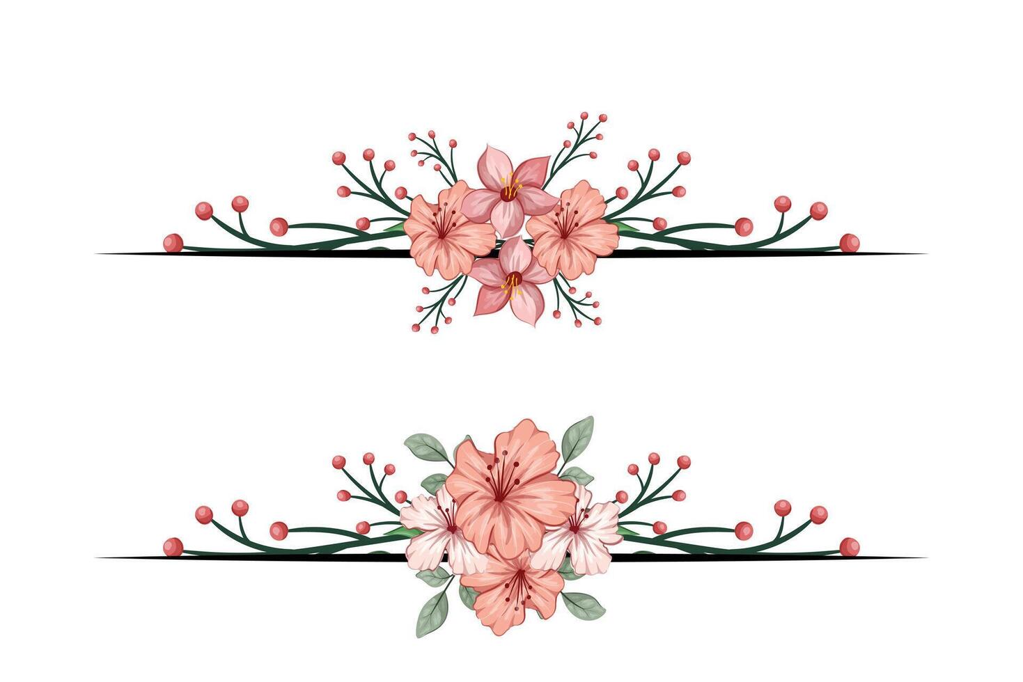 The Blooms Greenery Floral Foliage Ornament Corner Text Separator adds elegant framing text in invitations, cards vector