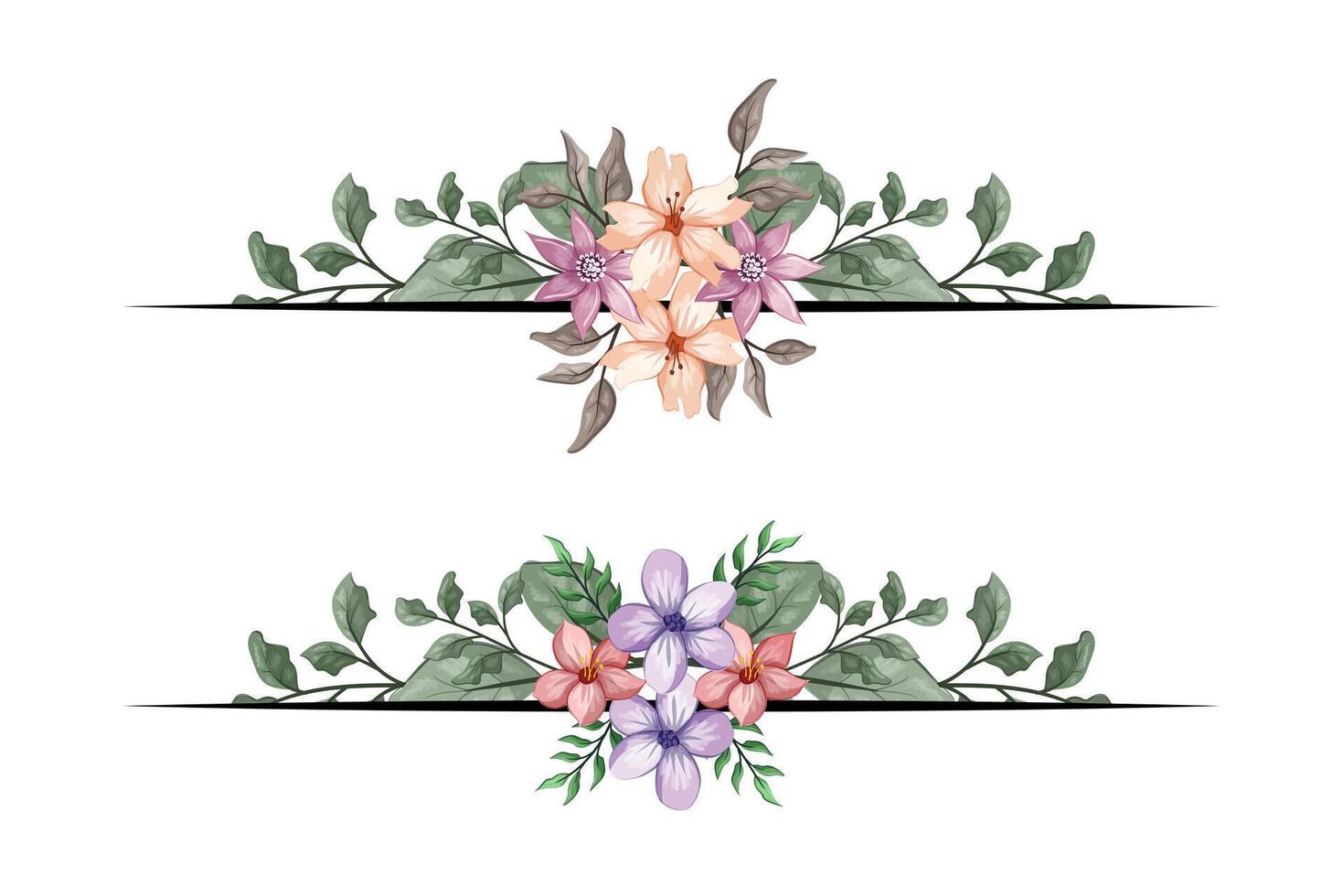 The Blooms Greenery Floral Foliage Ornament Corner Text Separator adds elegant framing text in invitations, cards vector