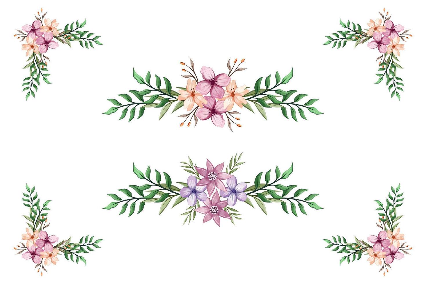 The Blooms Greenery Floral Foliage Ornament Corner Text Separator adds elegant framing text in invitations, cards vector