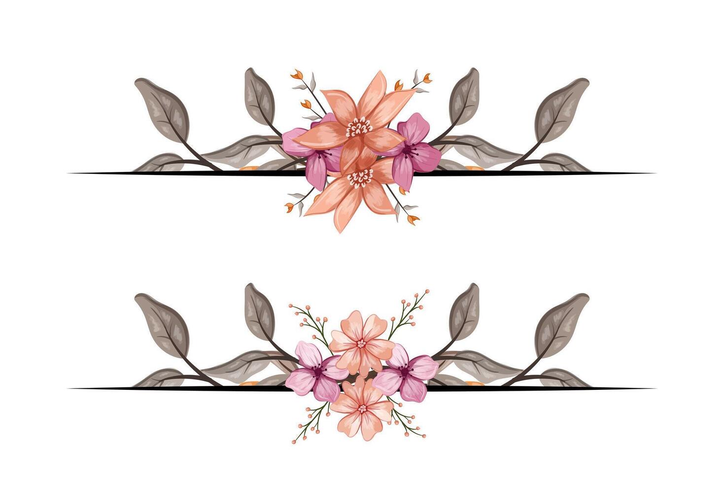 The Blooms Greenery Floral Foliage Ornament Corner Text Separator adds elegant framing text in invitations, cards vector
