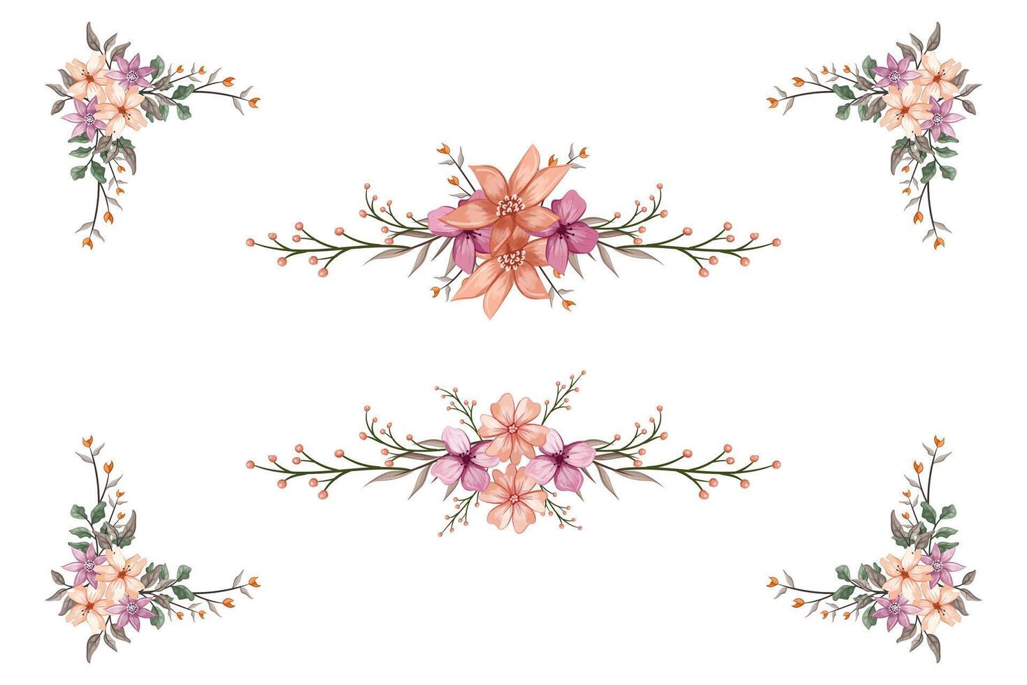 The Blooms Greenery Floral Foliage Ornament Corner Text Separator adds elegant framing text in invitations, cards vector