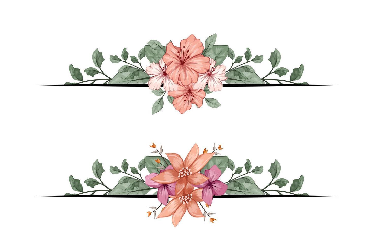 The Blooms Greenery Floral Foliage Ornament Corner Text Separator adds elegant framing text in invitations, cards vector