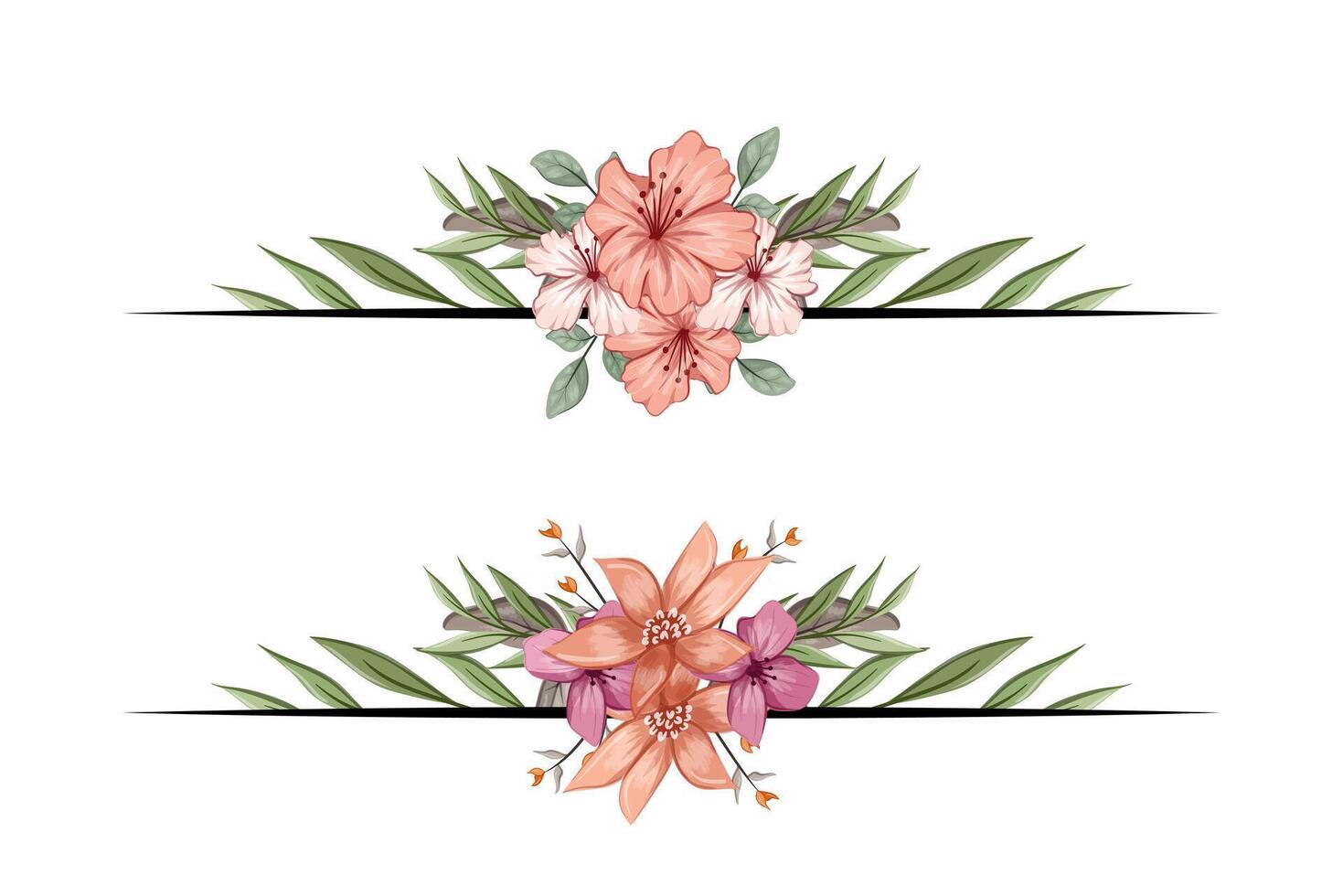 The Blooms Greenery Floral Foliage Ornament Corner Text Separator adds elegant framing text in invitations, cards vector
