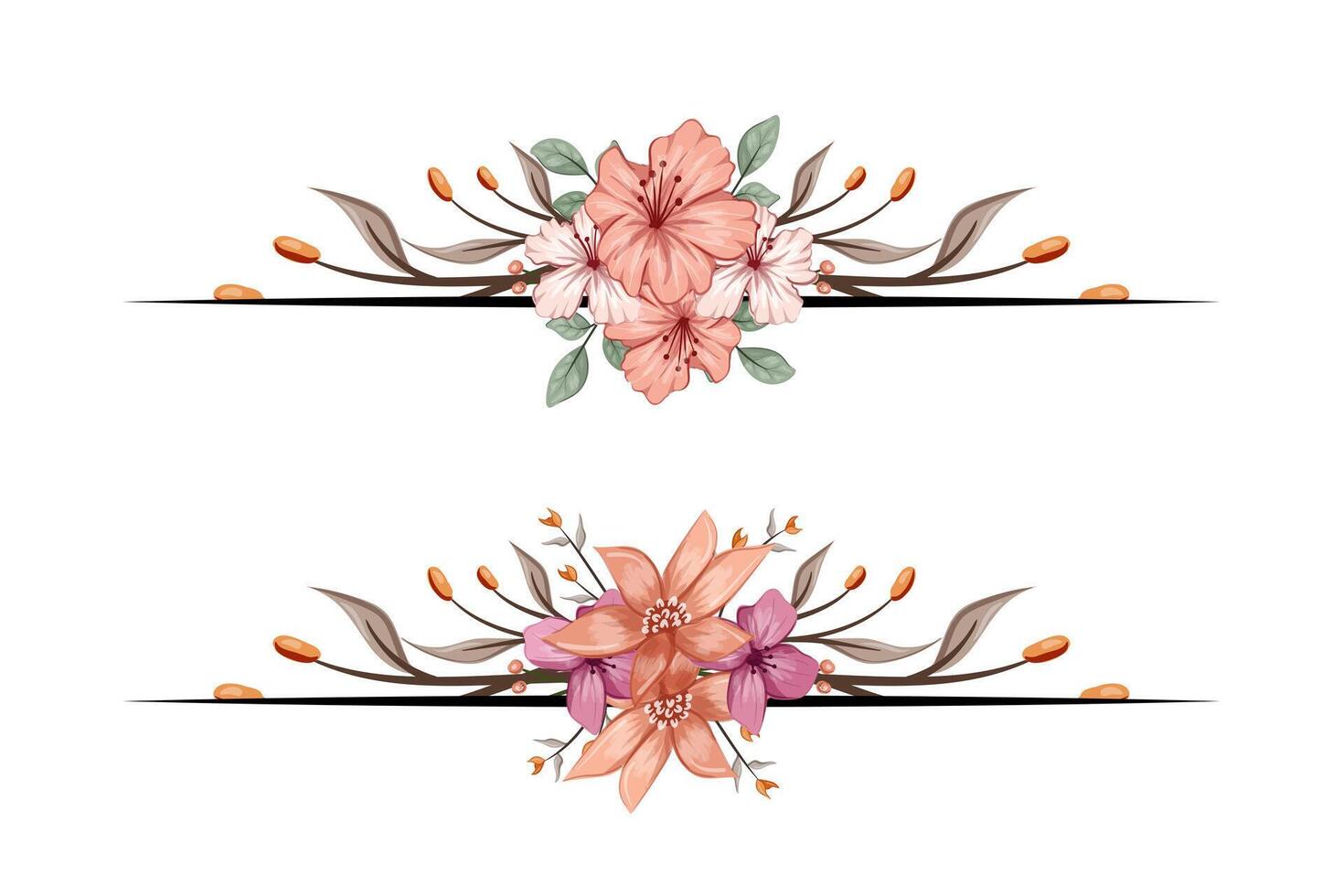 The Blooms Greenery Floral Foliage Ornament Corner Text Separator adds elegant framing text in invitations, cards vector