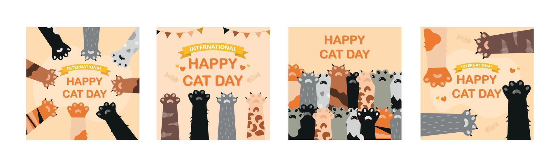 Set of postcards to the international cat day. Graphics in a Cartoon Style vector