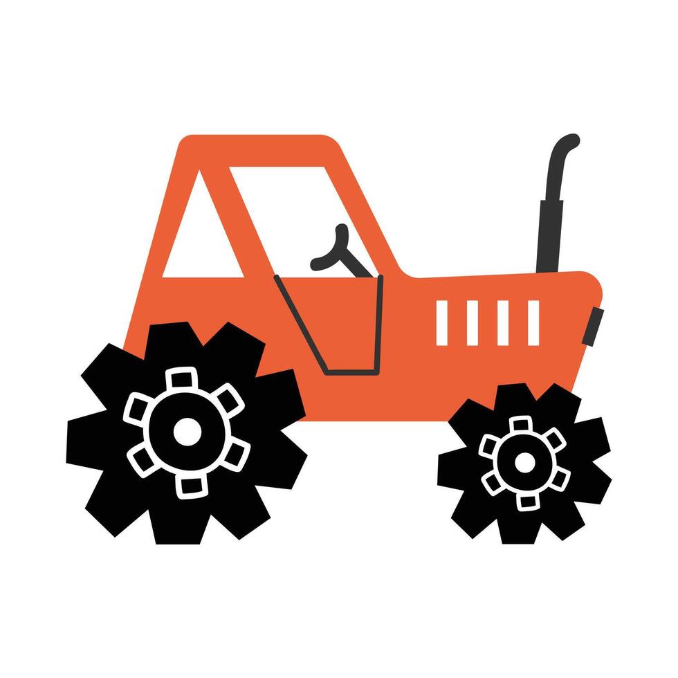 Cute red tractor. Agricultural machinery. illustration in flat style. White isolated background. vector