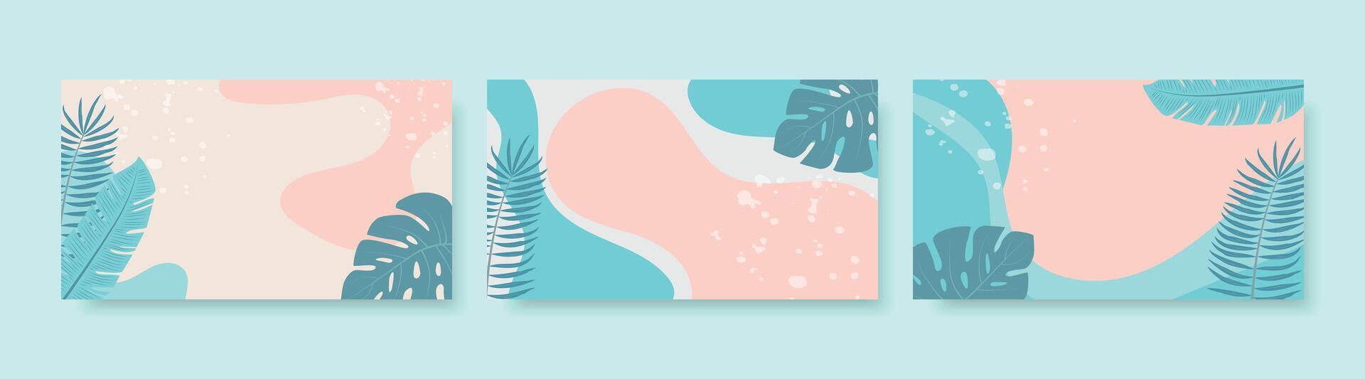 Collection of tropical backgrounds. Summer concept with tropical leaves. vector