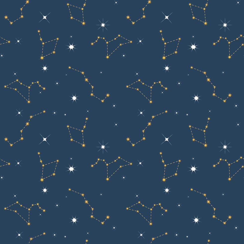 Constellations in the night sky seamless pattern background. Summer mood. Trendy summer pattern for wrapping paper, wallpaper, stickers, vector