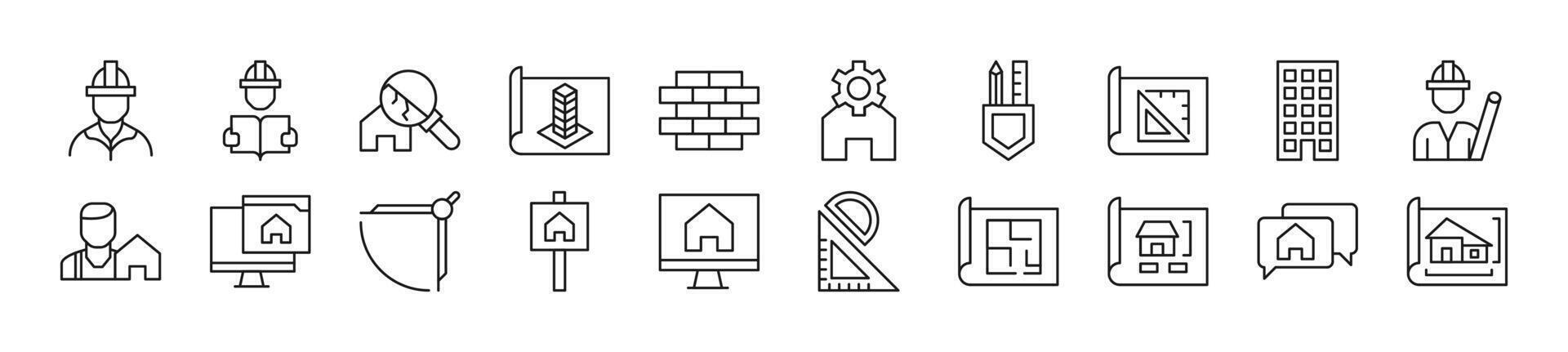 Building linear icons collection. Editable stroke. Simple linear illustration for web sites, newspapers, articles book vector