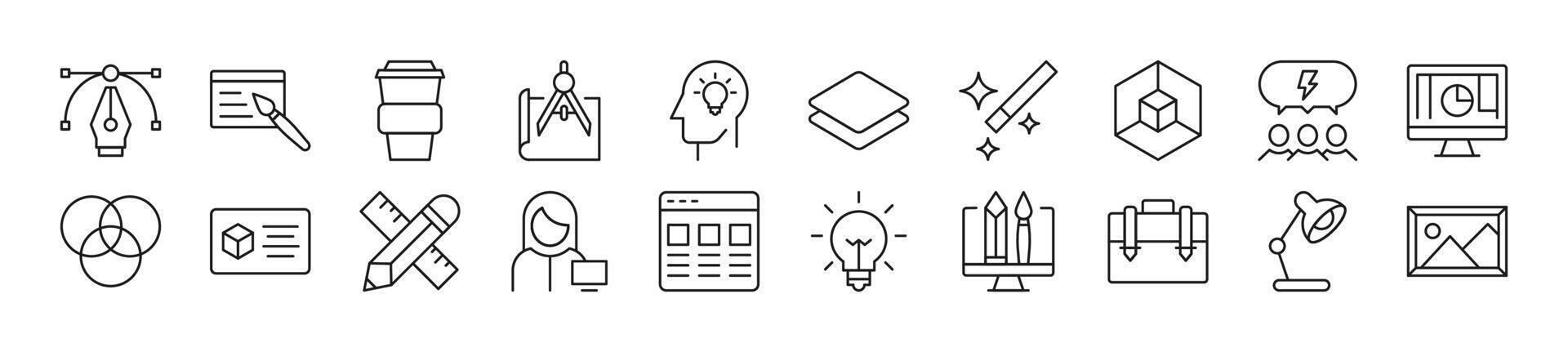 Pack of line icons of web designer. Editable stroke. Simple outline sign for web sites, newspapers, articles book vector