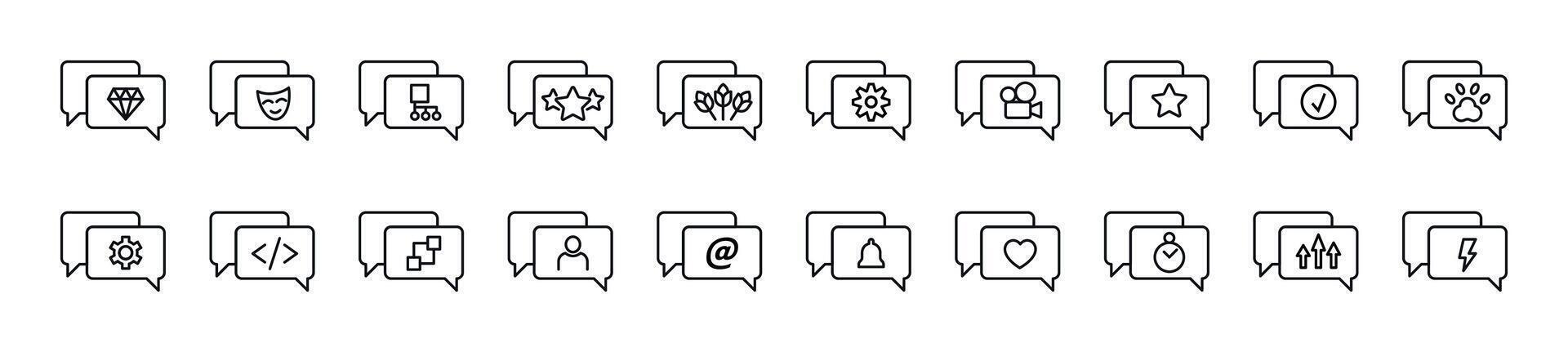 Items in speech bubbles line icons collection. Editable stroke. Simple linear illustration for web sites, newspapers, articles book vector