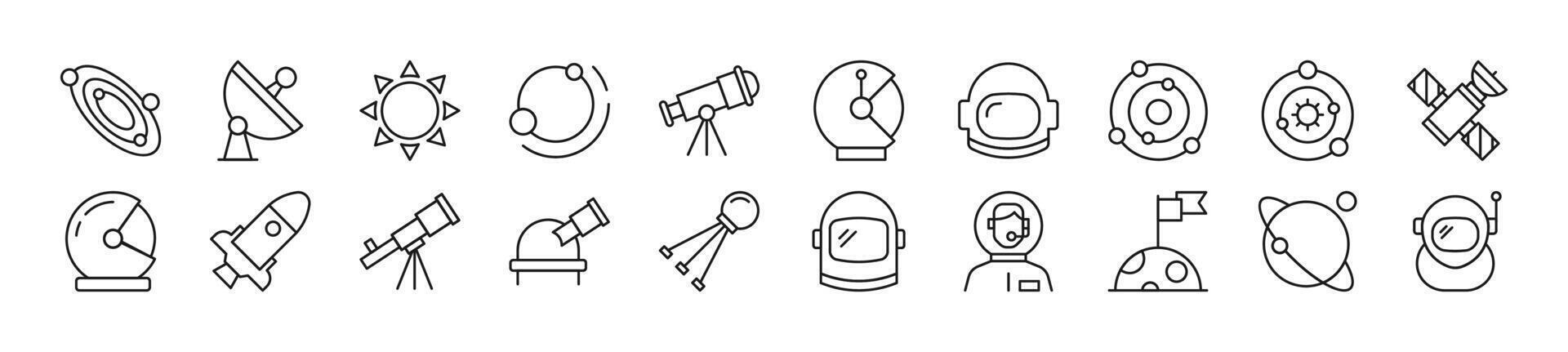 Pack of linear symbols of astronaut. Editable stroke. Linear symbol for web sites, newspapers, articles book vector