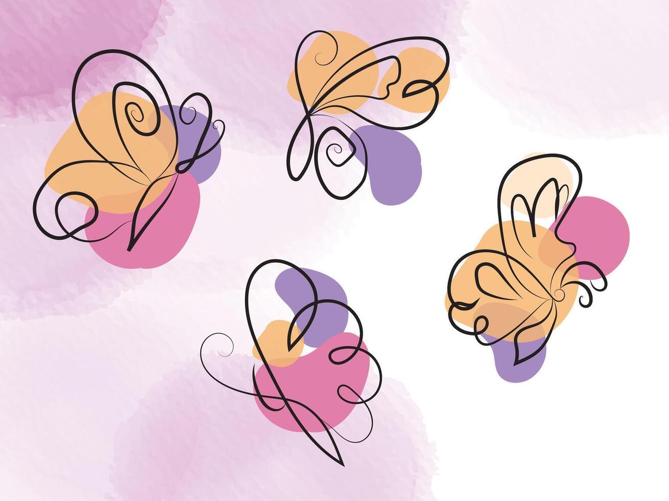 butterfly outline with linear flat details collection vector