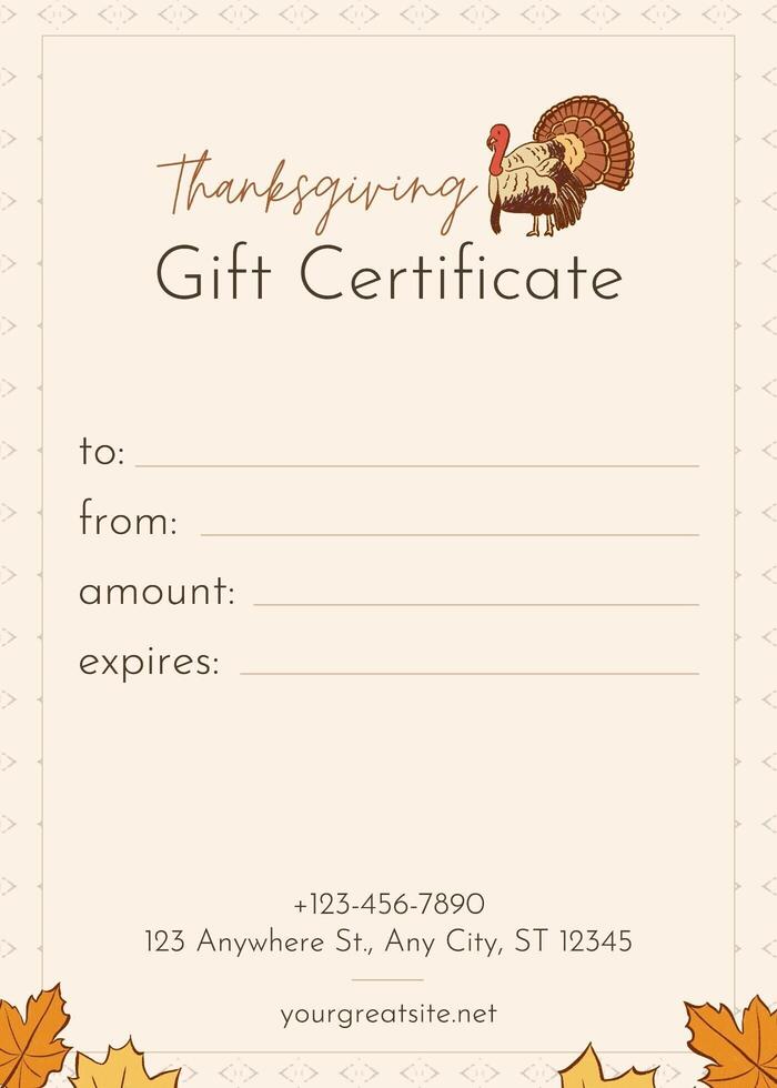Thanksgiving Gift Certificate template