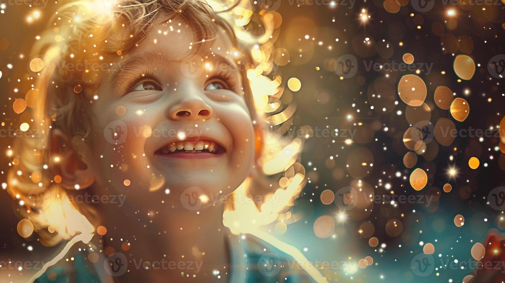 World Children's Day concept. Photo portrait of happy baby boy seeing to the up