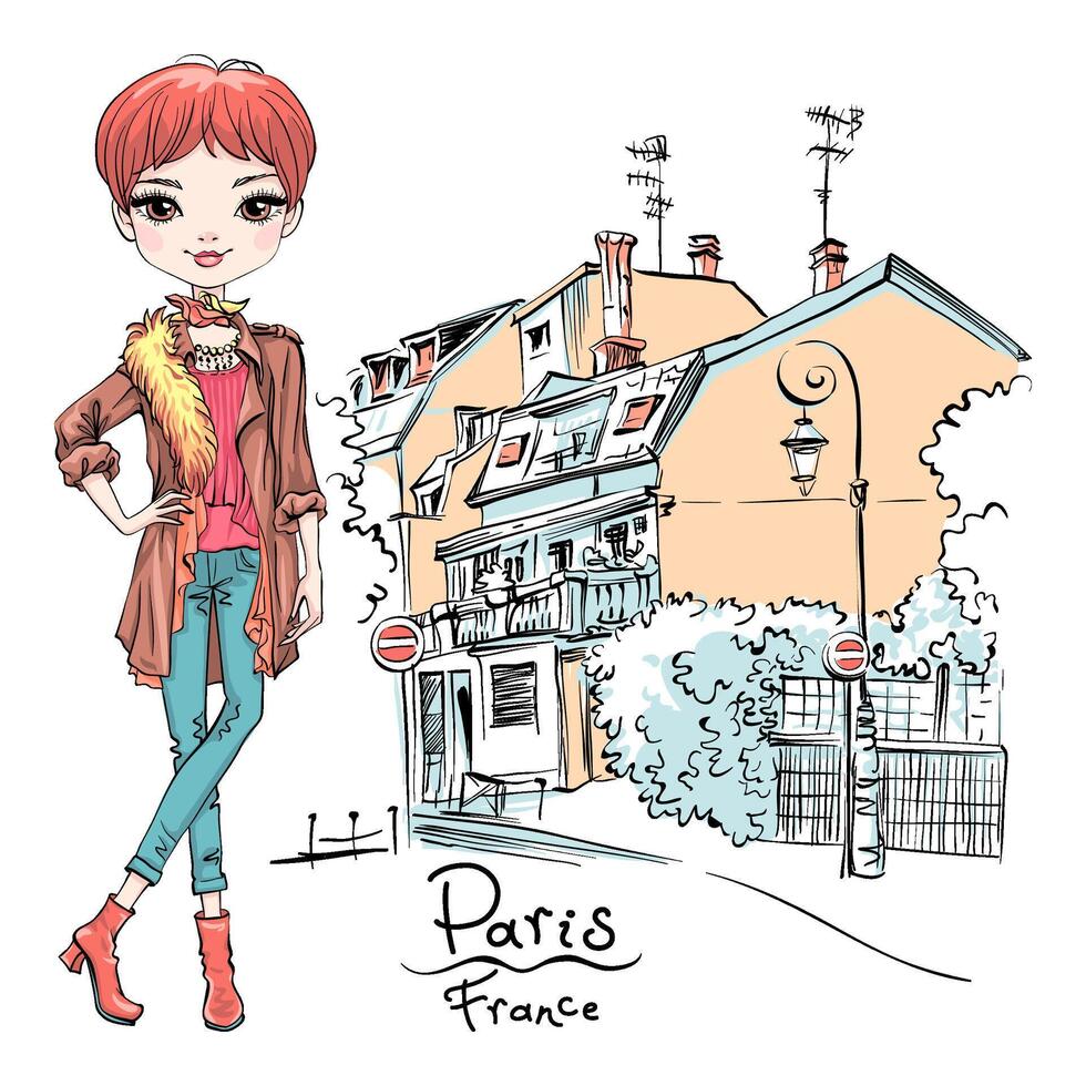 fashion girl in Paris vector