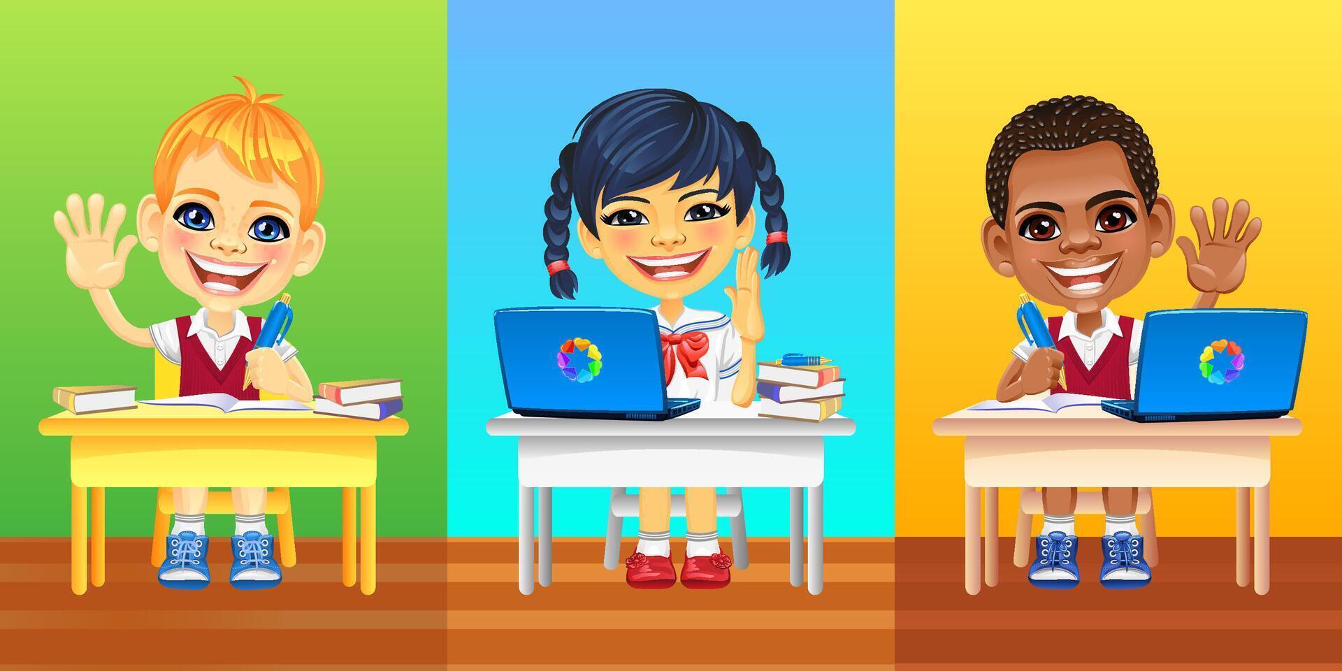 happy smiling schoolkids vector