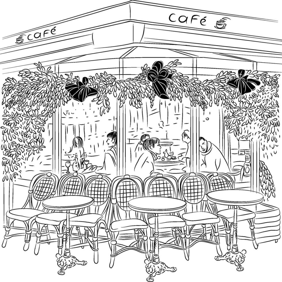 sketch of the Parisian cafe vector