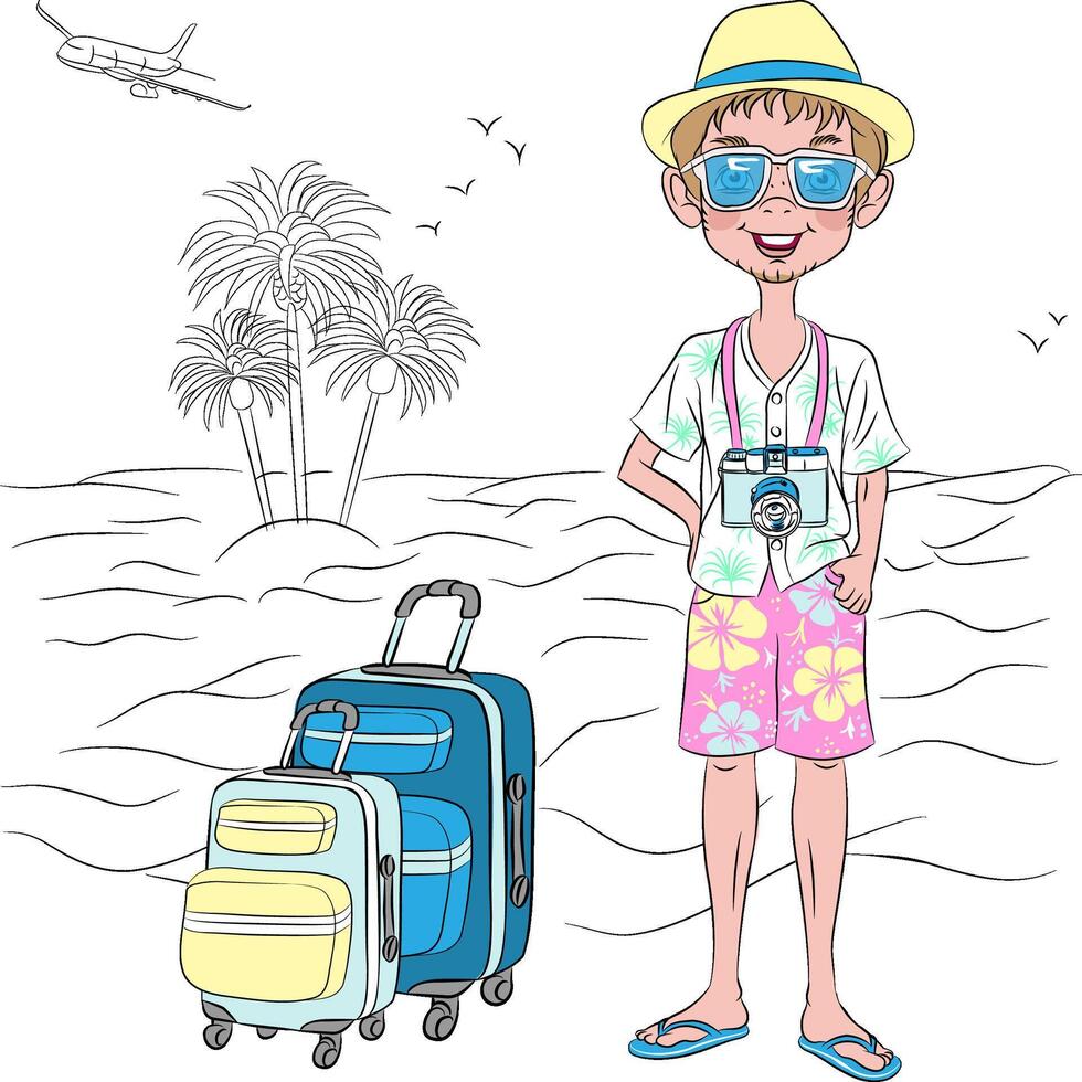 hipster traveler guy on the sea beach vector