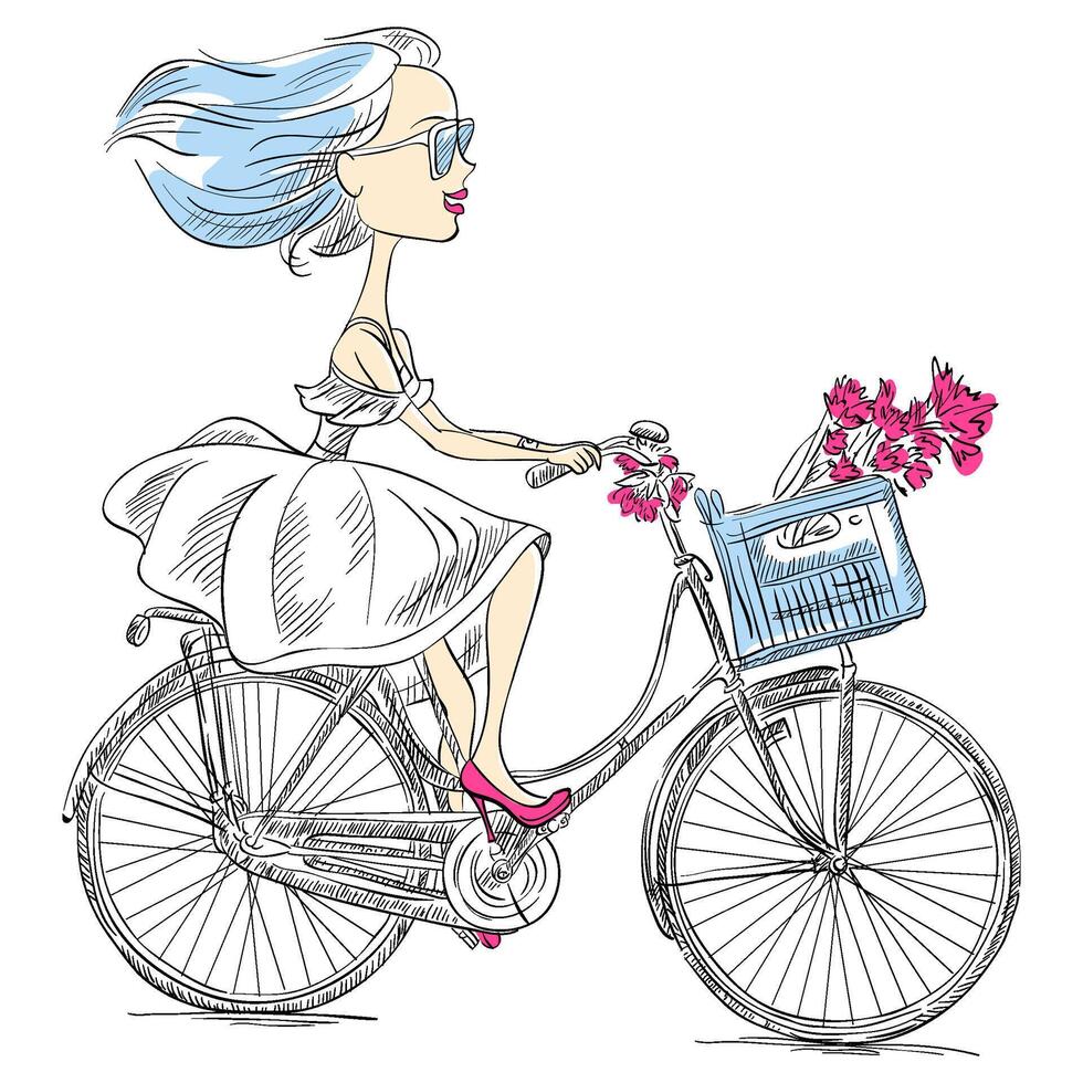 cute girl rides a bicycle vector