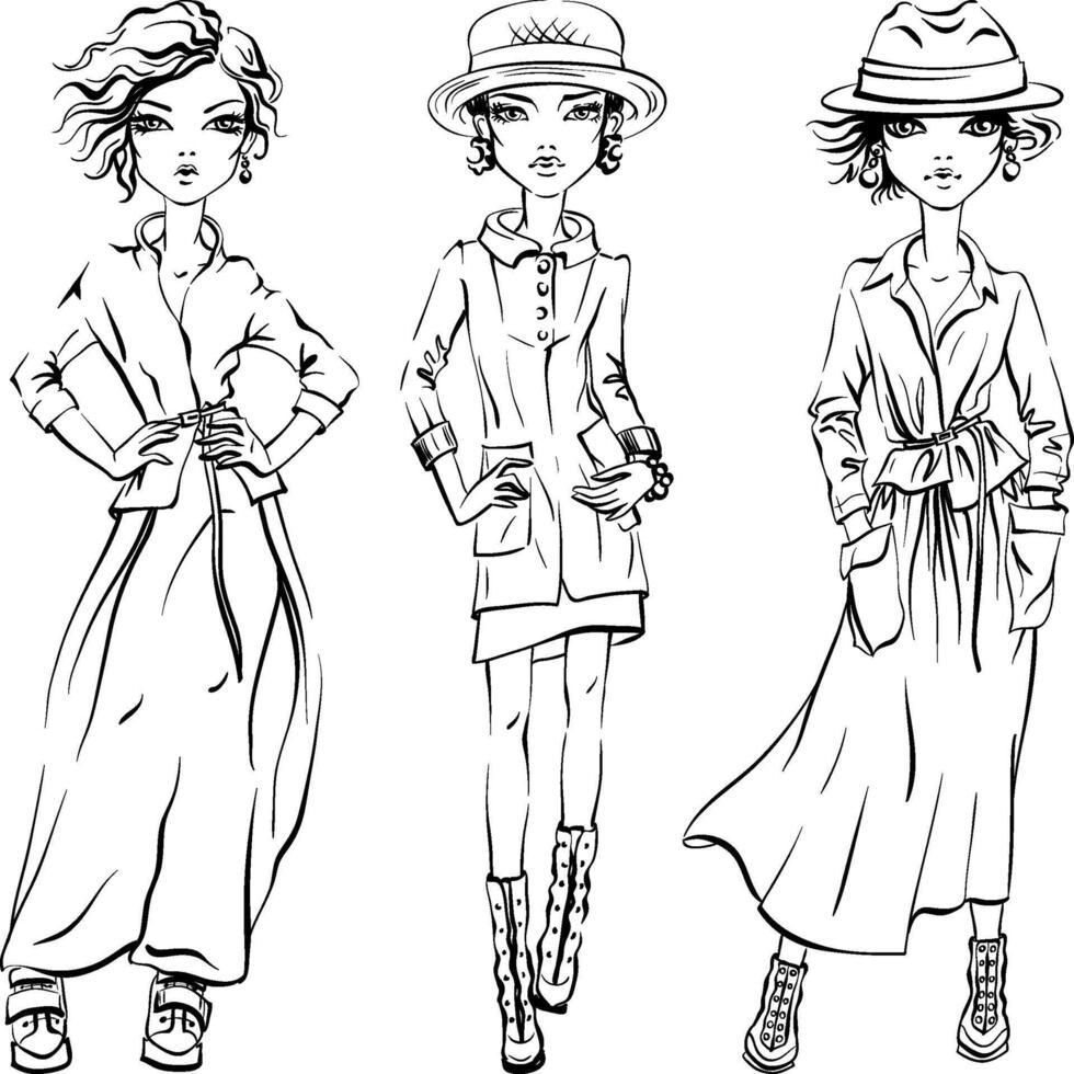 SET of cute fashionable girls vector