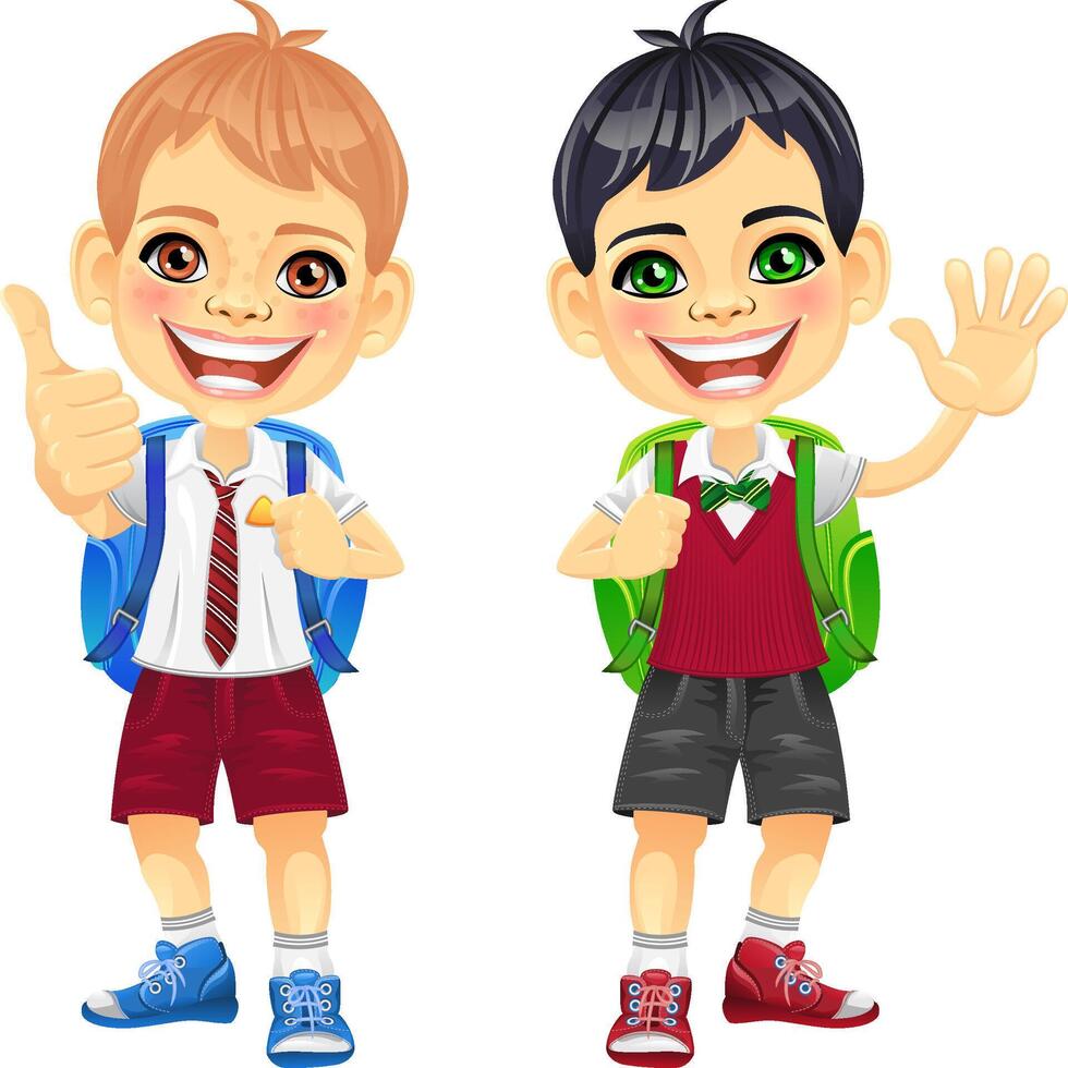 happy smiling schoolchildren boys vector