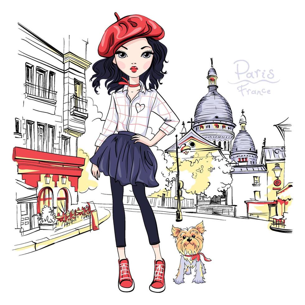fashion girl in Paris vector