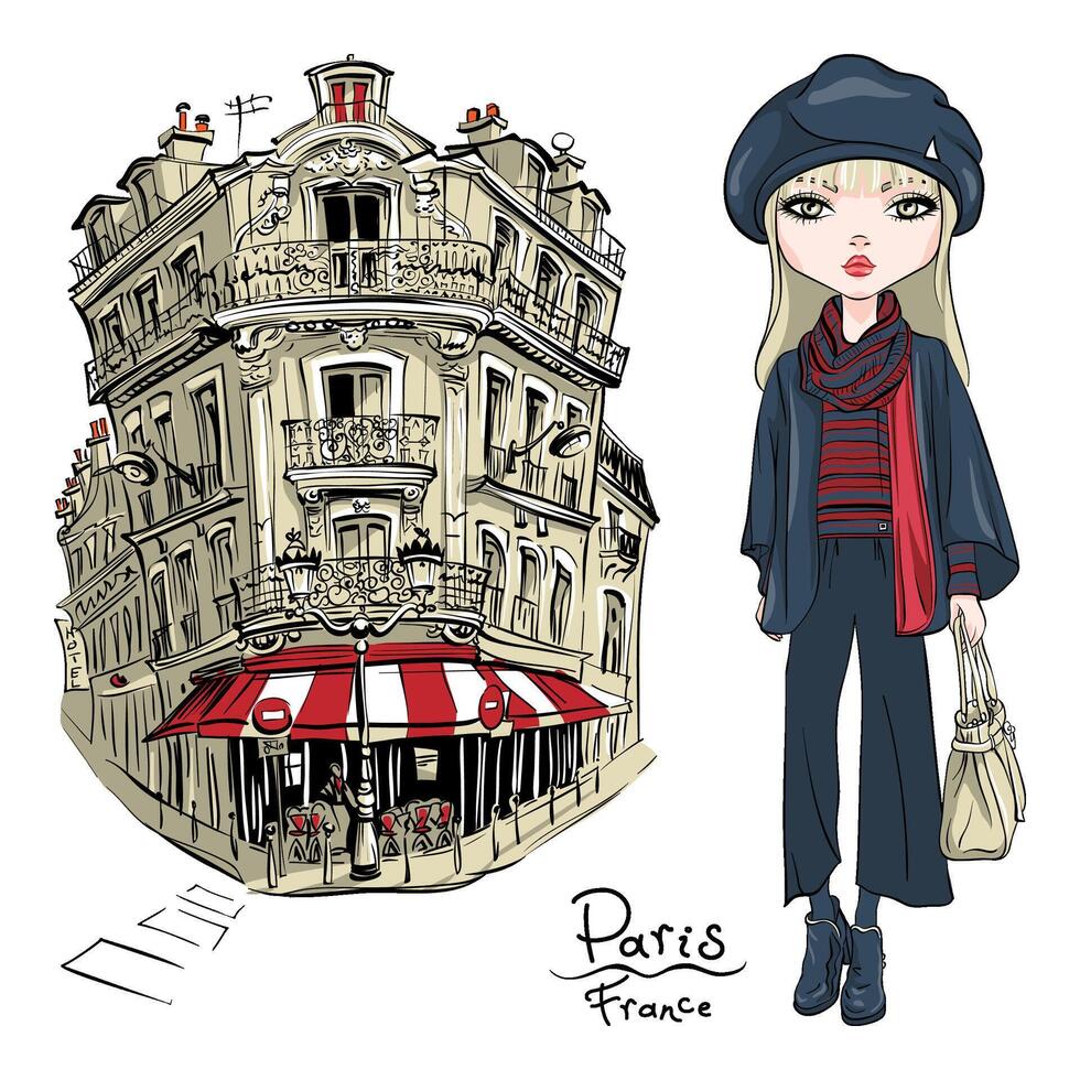 baby girl in Paris vector