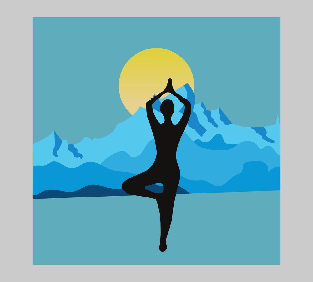 International yoga day poster with silhouette of a woman in yoga pose vector