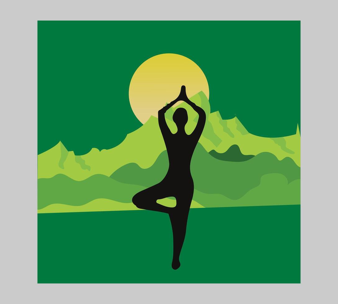 International yoga day poster with silhouette of a woman in yoga pose vector