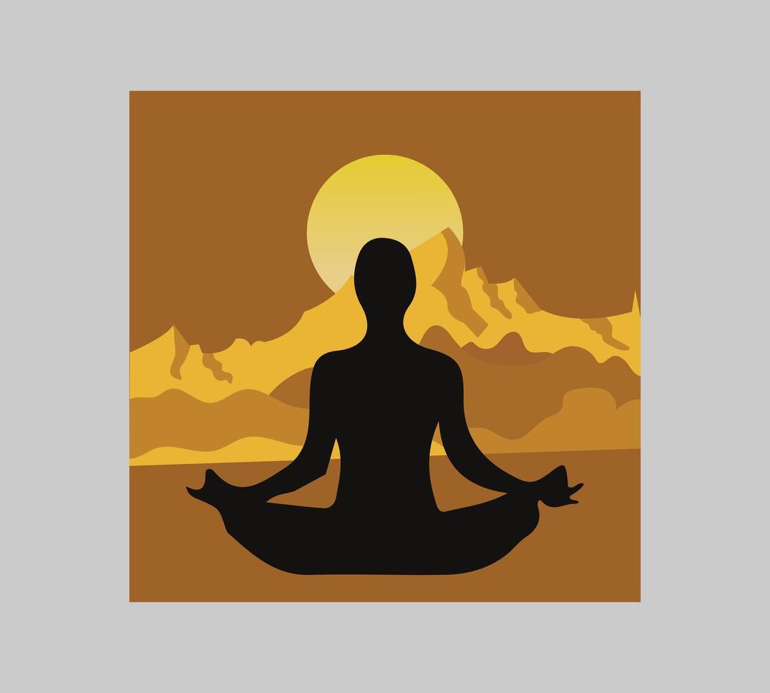International yoga day poster with silhouette of a woman in yoga pose vector