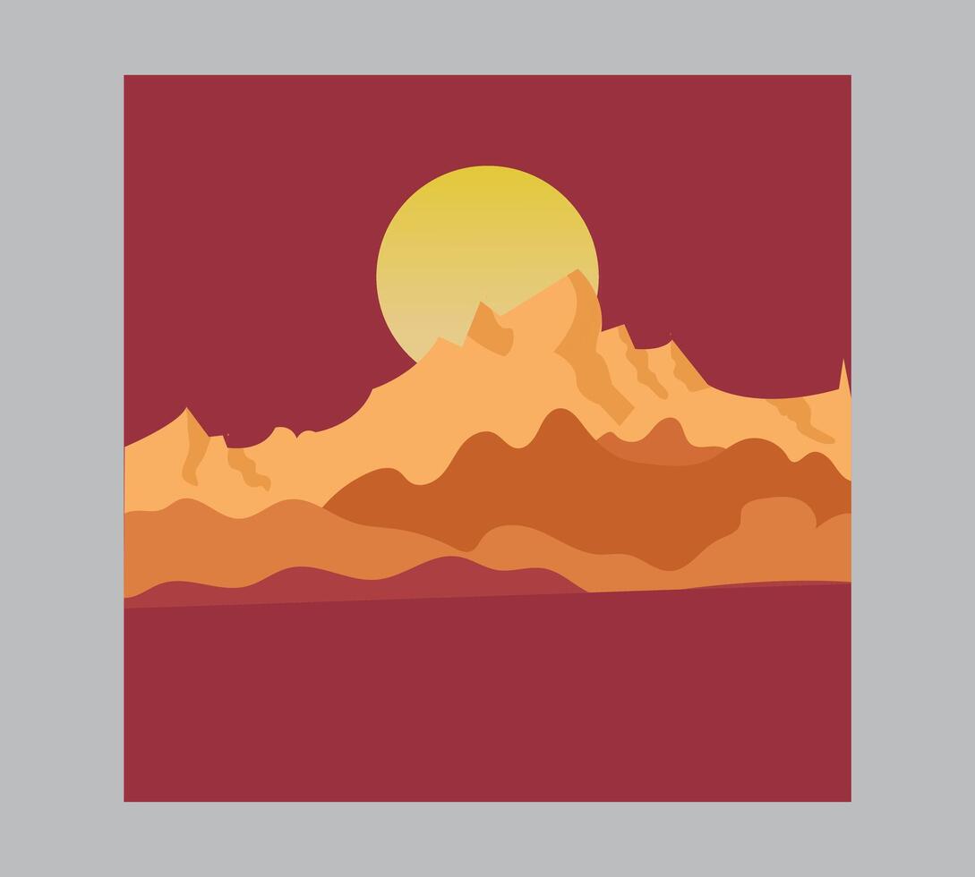 a mountain scene with the sun in the background vector