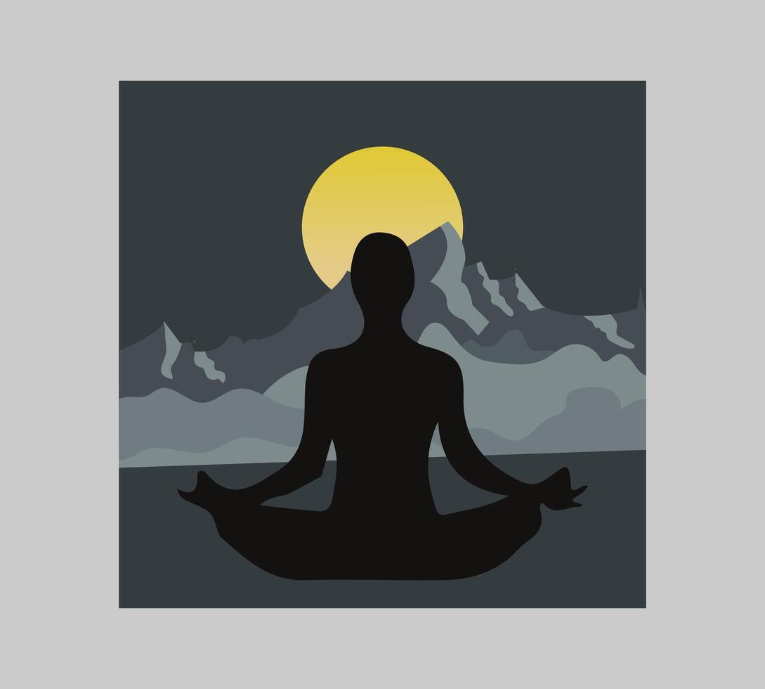 International yoga day poster with silhouette of a woman in yoga pose vector