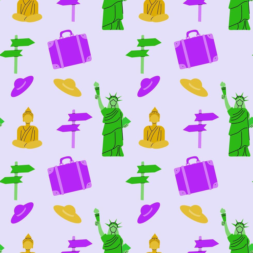 Travel destinations summer seamless pattern. Can used for textile, cover design, posters. Modern flat style. vector