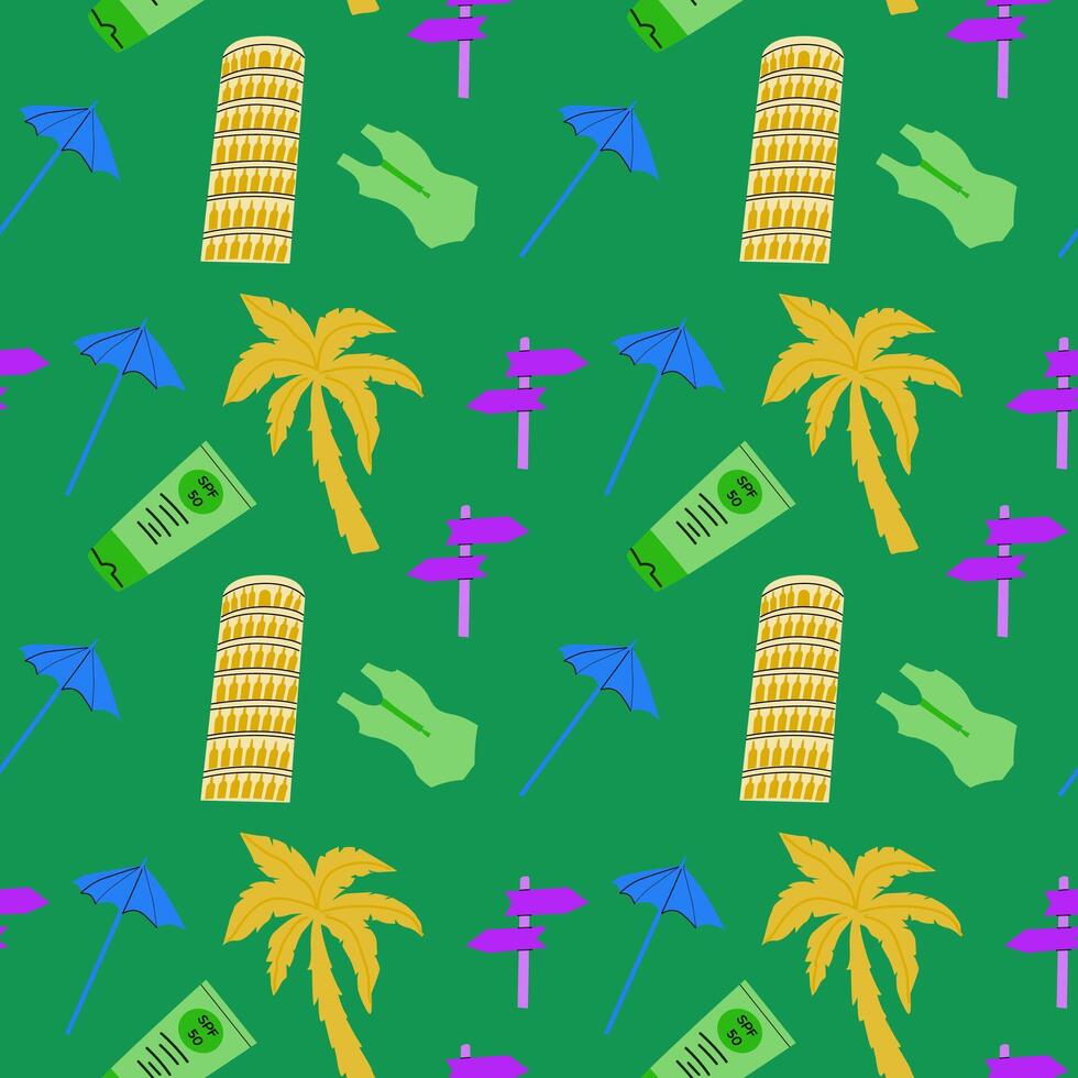 Travel destinations summer seamless pattern. Can used for textile, cover design, posters. Modern flat style. vector