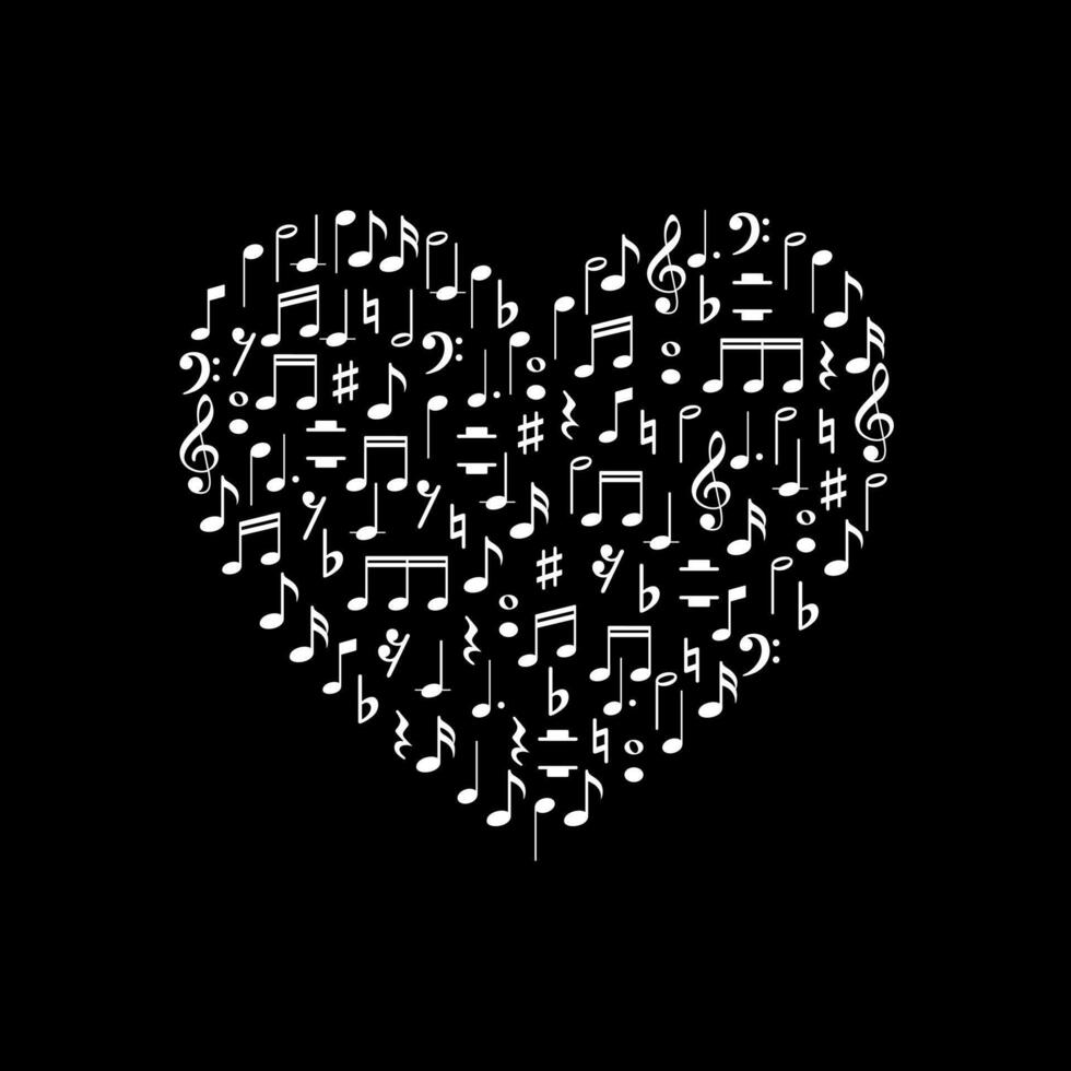 Heart Shape created from Musical Notation Sign or Musical Key Icon Symbol, can use for Logo Gram, Pictogram, Art Illustration, Decoration, Ornate, Background, Cover, Music Event Poster, etc. vector