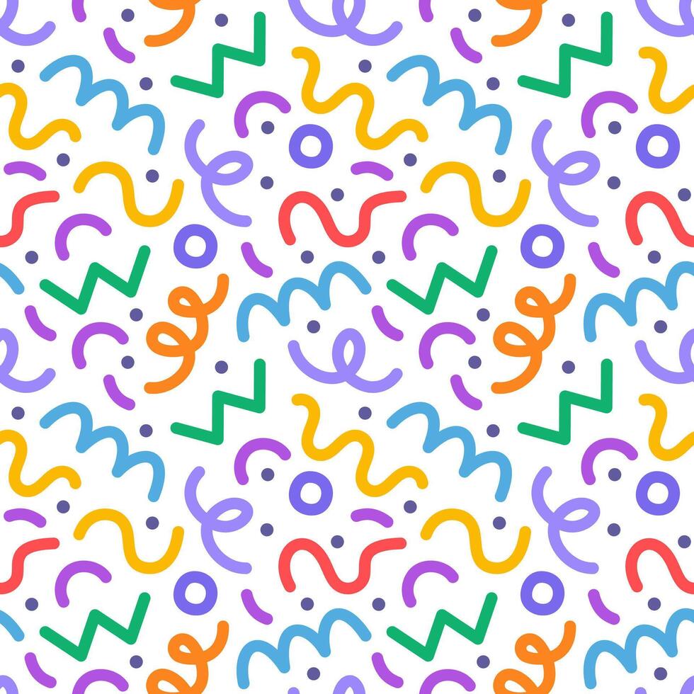 Fun colorful line doodle seamless pattern vector