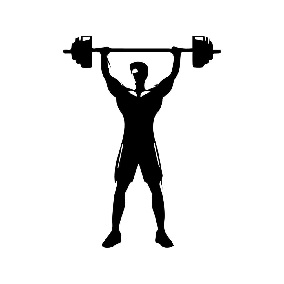 Strong man showing muscles silhouette. Muscular bodybuilder full length body vector