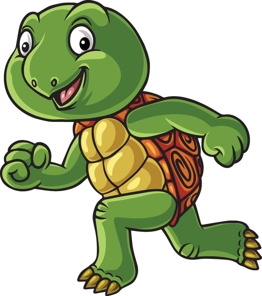 Cute turtle cartoon character running vector