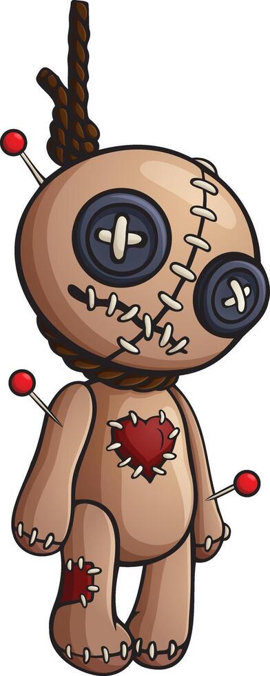 Cartoon voodoo doll hangs on the rope vector