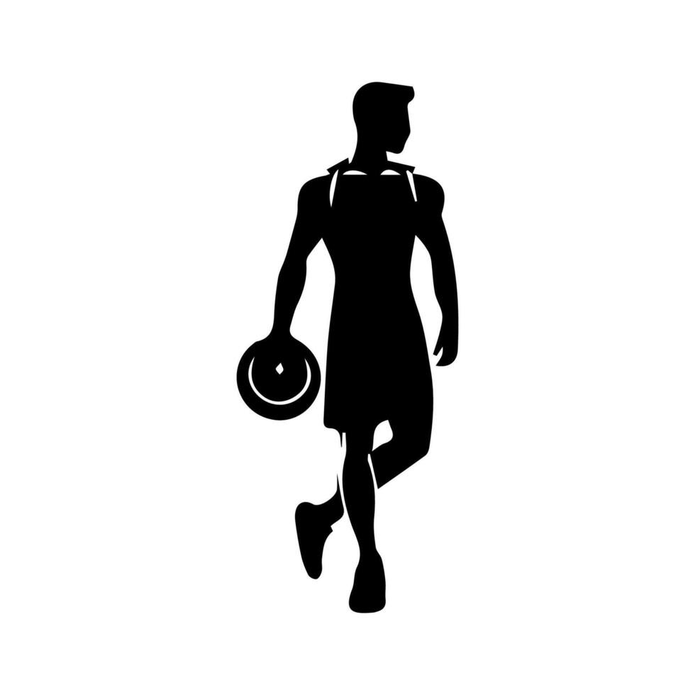 Strong man showing muscles silhouette. Muscular bodybuilder full length body vector
