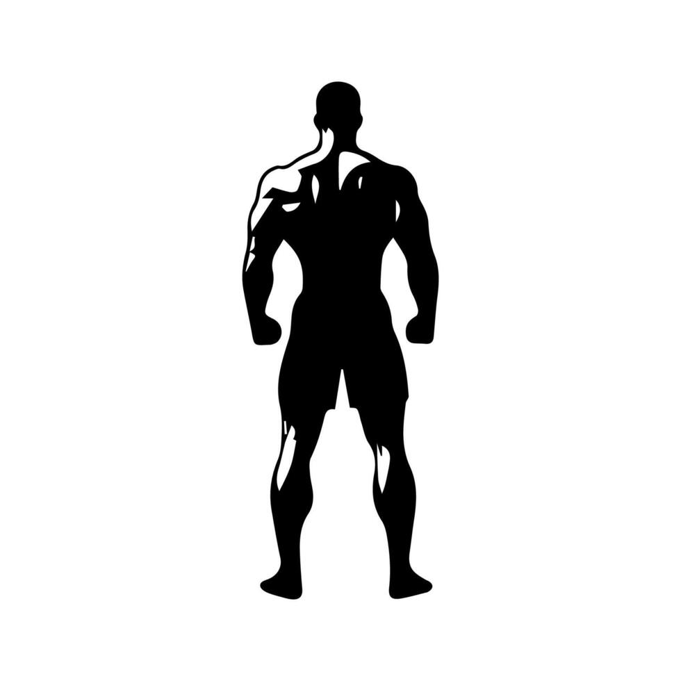 Strong man showing muscles silhouette. Muscular bodybuilder full length body vector