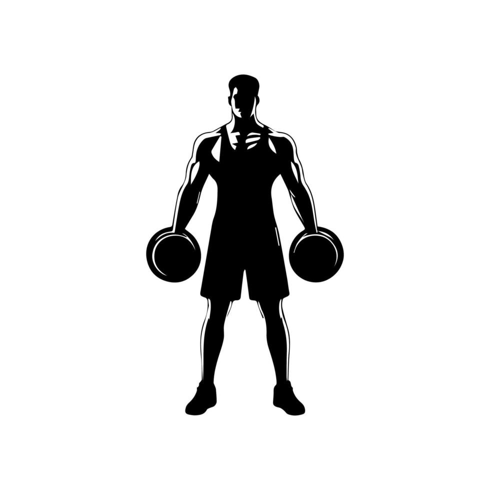 Strong man showing muscles silhouette. Muscular bodybuilder full length body vector