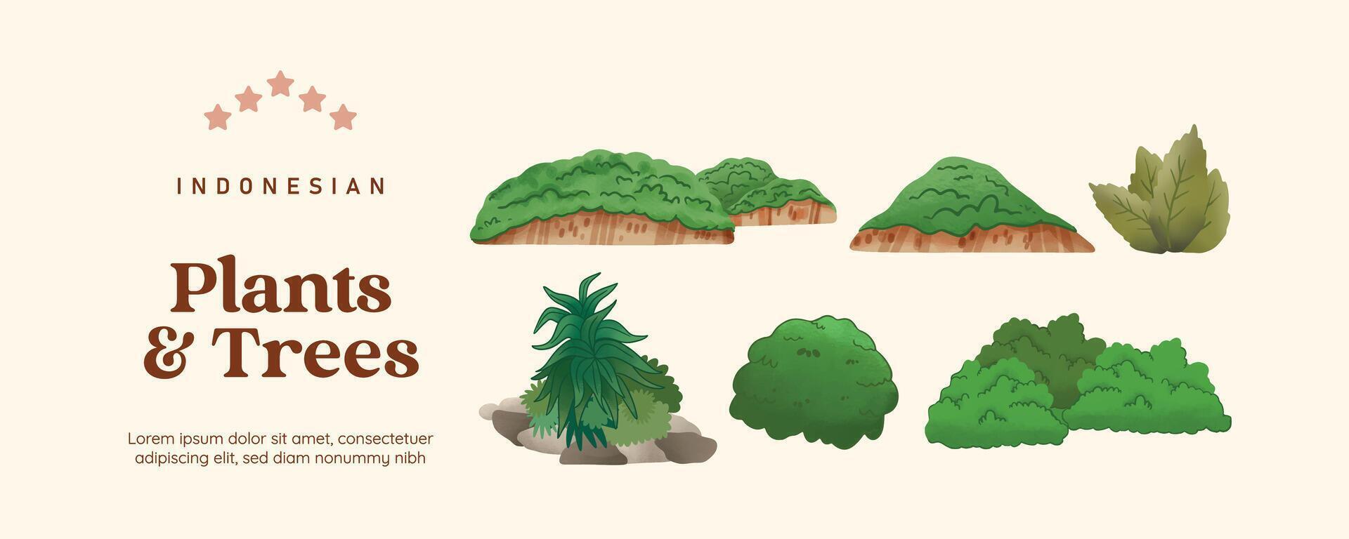 Isolated plants tree flower and scenery illustration cell shaded style vector