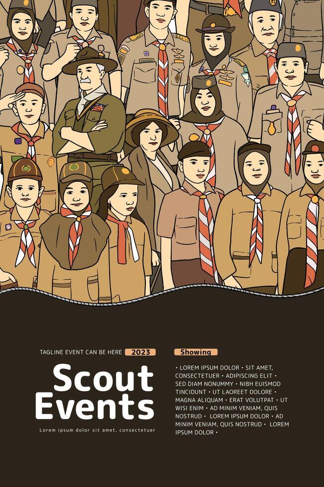 Scout Event poster with indonesian scout uniform illustration vector