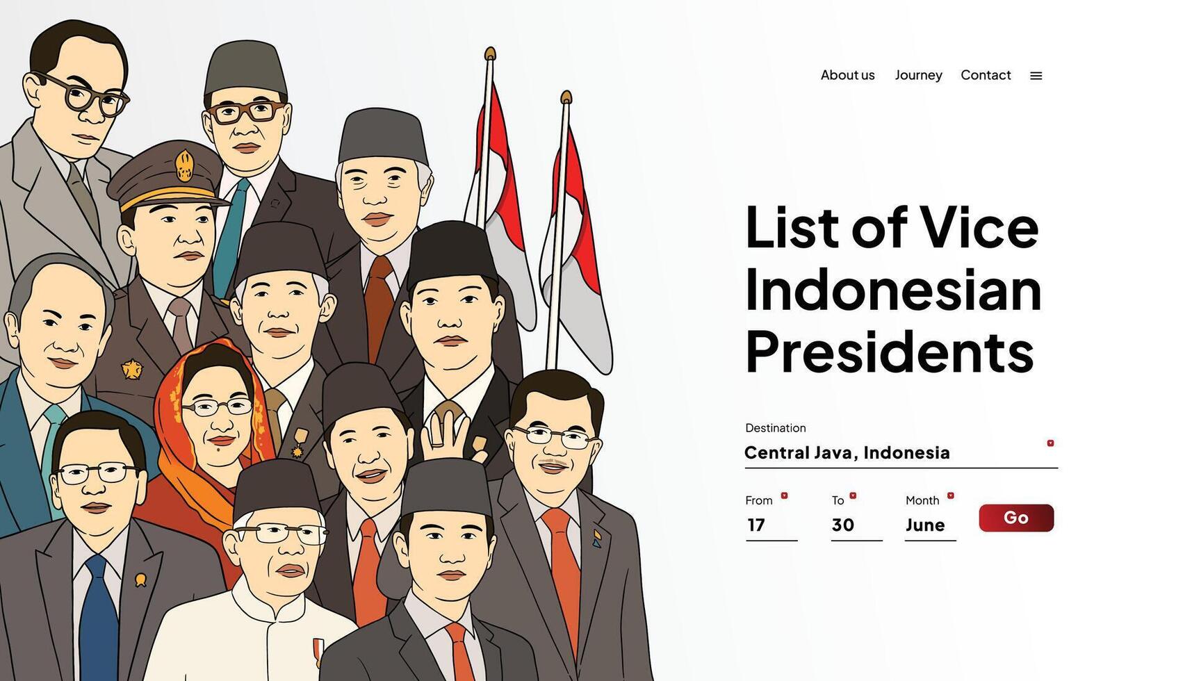 Landing Page idea with indonesian national heroes illustration vector