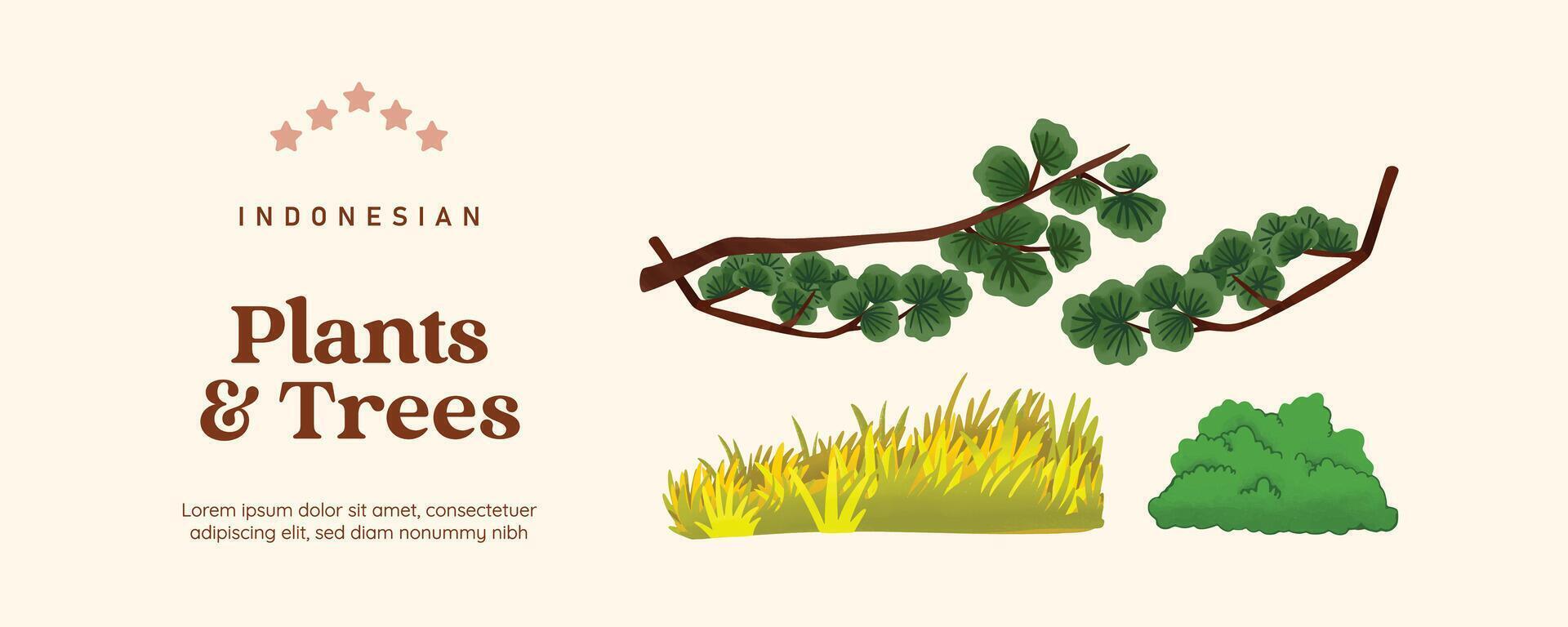 Isolated plants tree flower and scenery illustration cell shaded style vector