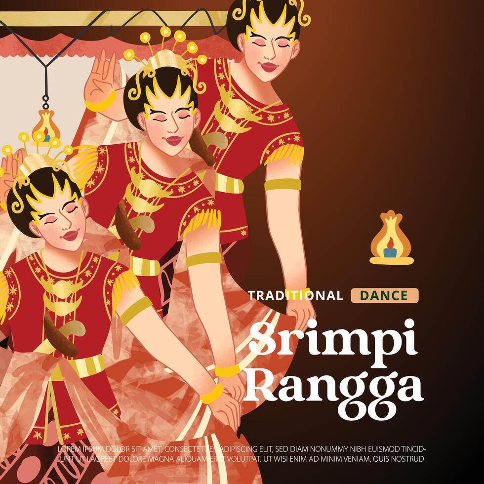 Srimpi Rangga Dance Indonesia culture cell shaded hand drawn illustration vector